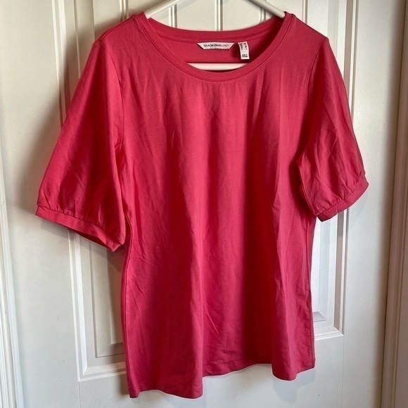 NWOT Isaac Mizrahi Live! Knit Puff Sleeve Top medium Pink - Picture 6 of 11